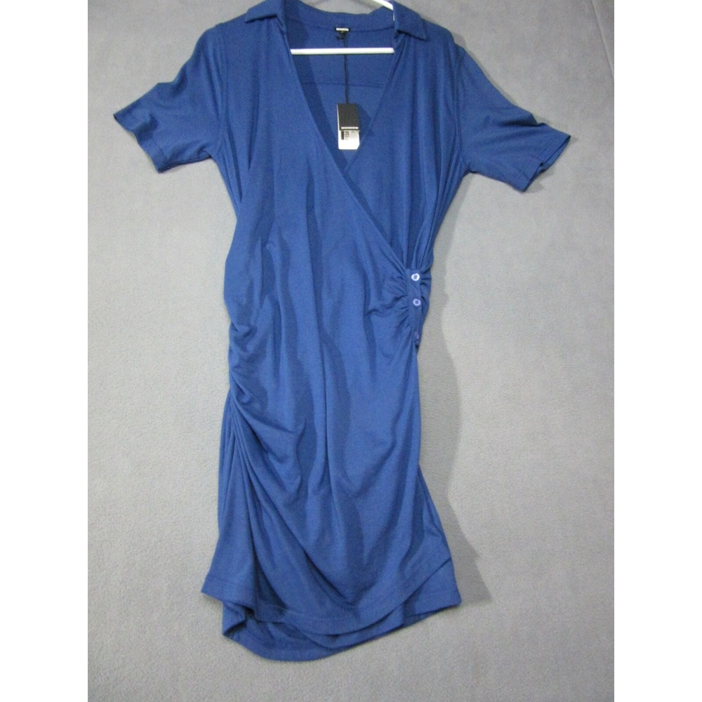 Monrow Dress Womens Small Blue Knit Wrap Super Soft Shirred Surplice Neck New